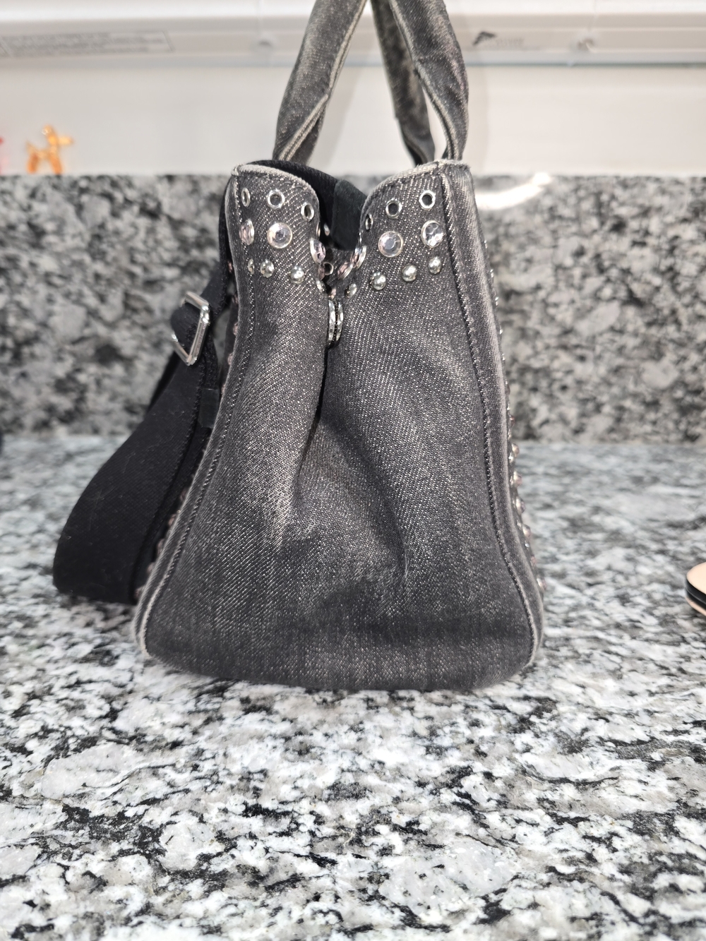 Prada Canapa Bijoux Crystal Embellished Denim Tote (Small) - Picture 4 of 16
